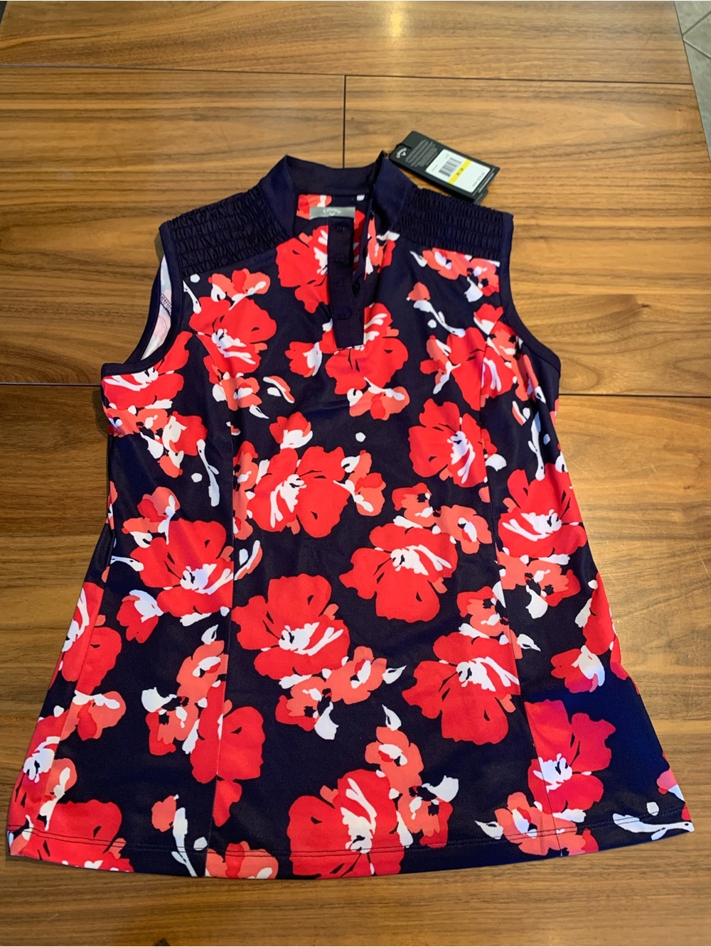 Callaway navy classic Polo top, shirt Red/ White Floral Print, NWT, sports, new